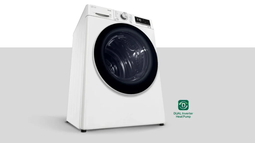 9kg dual inverter heat pump dryer with silver background